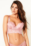 Floral Lace Trim Longline Bra W/underwire pink