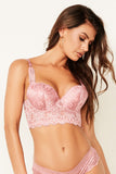 Floral Lace Trim Longline Bra W/underwire pink