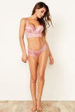 Floral Lace Trim Longline Bra W/underwire pink