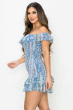 Python Ruffled Off Shoulder Smocked Mini Dress