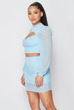 Puff sleeve top + skirt in blue