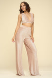 Crushed Velvet Plunging Neck Tank Top And High Waist Palazzo Pants Set