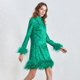 JAZZY feathers mini dress in green