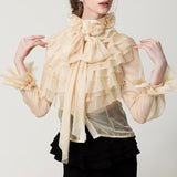 Ruffled bow mesh blouse in colors