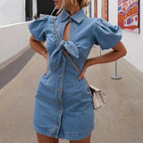 Bowknot short-sleeve denim dress
