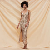 AYANA V Neck Sequins Maxi Dress