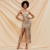 AYANA V Neck Sequins Maxi Dress