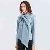 Bowknot denim blouse