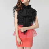 Ruffled bow mesh blouse in colors