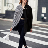 Patchwork houndstooth asymmetric coat