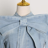 Bowknot denim blouse