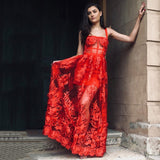 MONA mesh maxi dress in red
