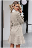 Turtleneck plaid flare mini dress in beige
