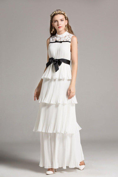 ROBIN cascade ruffled pleated gown in white
