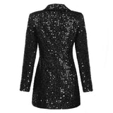 Sequined double-breasted mini dress in black