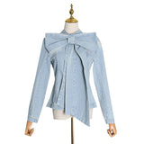 Bowknot denim blouse