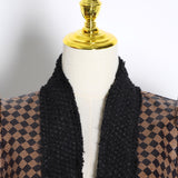 Houndstooth puff-sleeve jacket in brown
