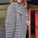 Patchwork houndstooth asymmetric coat