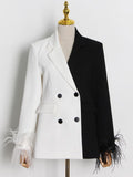 Colorblock B&W Blazer with Feathers