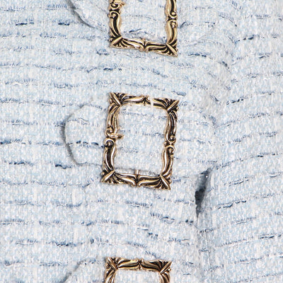 Elegant Blue Tweed Jacket and Mini Skirt Set