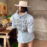 Elegant Blue Tweed Jacket and Mini Skirt Set