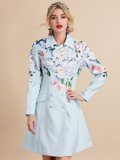 Floral Print Double Breasted Fitted Coat