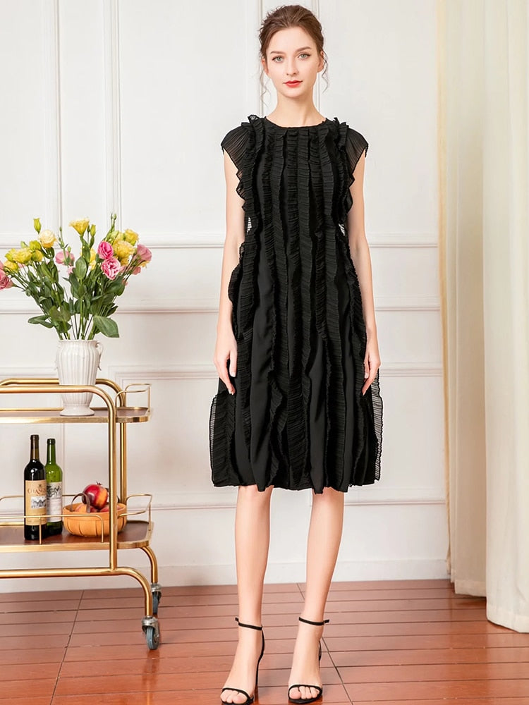 KRIS Mini Dress with Pleated Accents in colors