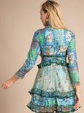 POSTCARD georgette Print Lace Mini Dress