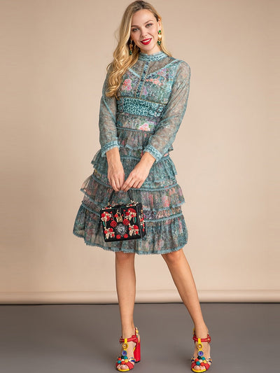 POSTCARD layered Lace Floral Mini Dress