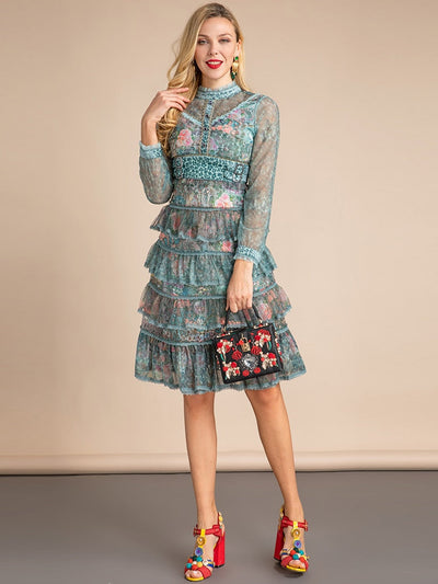 POSTCARD layered Lace Floral Mini Dress