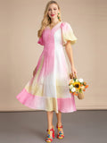 ROSA Pink Tie-Dyed Print Midi Dress