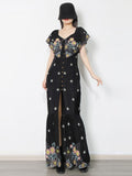 SELFISH Embroidered Button-front Maxi Dress