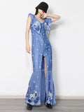 SELFISH Embroidered Button-front Maxi Dress