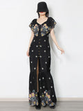 SELFISH Embroidered Button-front Maxi Dress