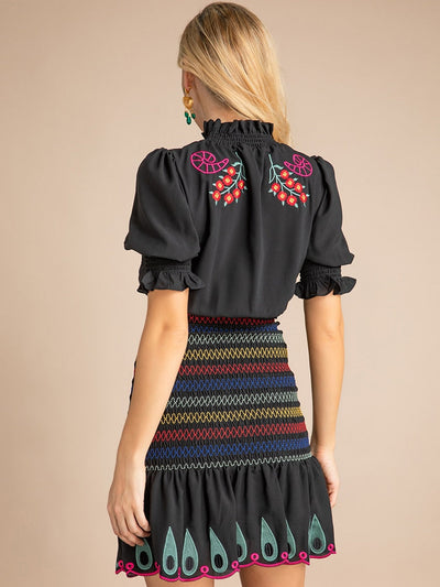 TROPICANA Smocked Mini Dress with Embroidery