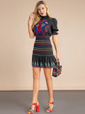 TROPICANA Smocked Mini Dress with Embroidery