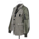 Army green plaid patchwork jacket