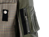 Army green plaid patchwork jacket