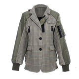 Army green plaid patchwork jacket