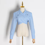 Asymmetrical full-sleeve crop top