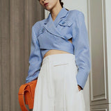 Asymmetrical full-sleeve crop top