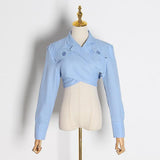 Asymmetrical full-sleeve crop top