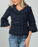 Bell sleeved textured double-breasted blazer jacket