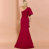 BURGUNDY ruffled asymmetric gown