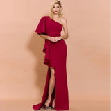 BURGUNDY ruffled asymmetric gown