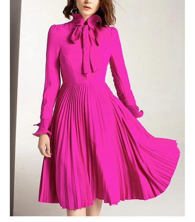 BELOVED CLEMENTINE pleated bowknot midi dress in fuchsia