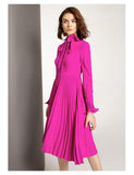 BELOVED CLEMENTINE pleated bowknot midi dress in fuchsia