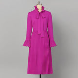 BELOVED CLEMENTINE pleated bowknot midi dress in fuchsia