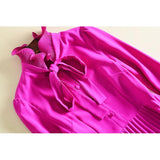 BELOVED CLEMENTINE pleated bowknot midi dress in fuchsia