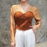 Color-block sweetheart blouse